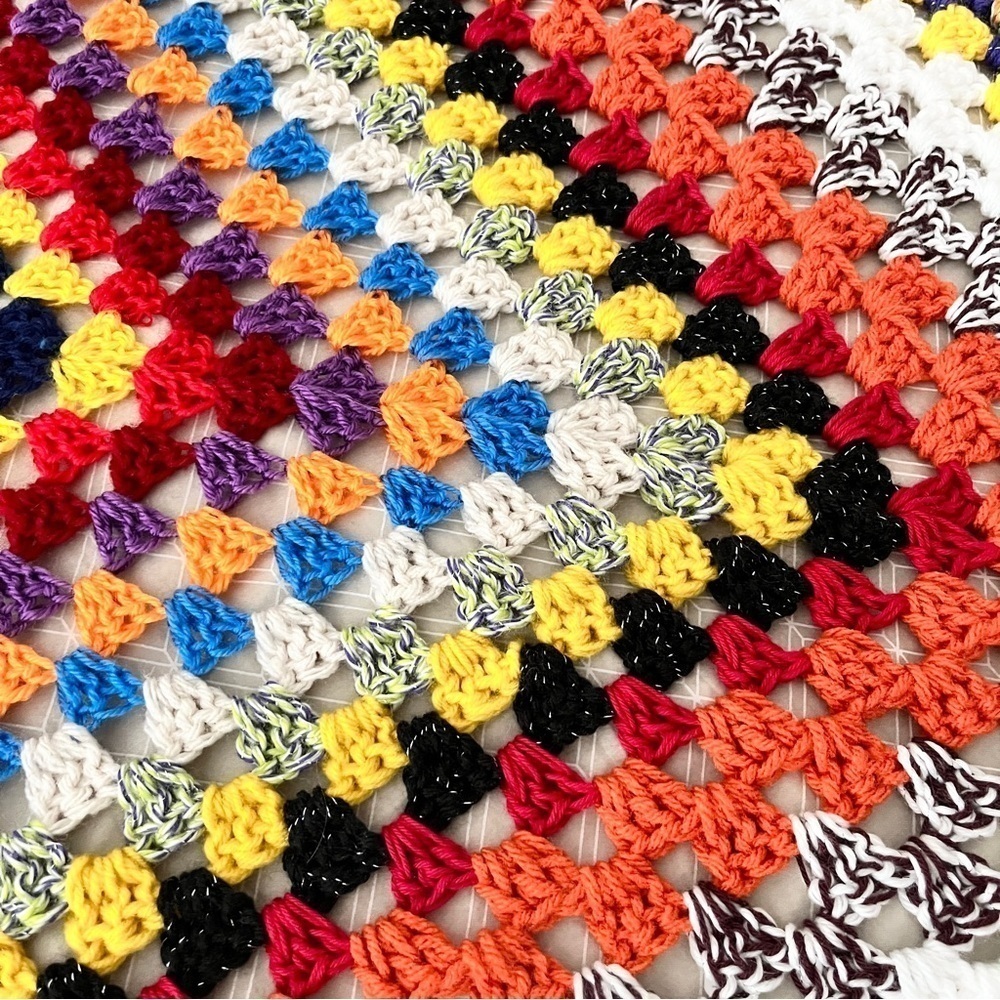 Vintage Granny Square Crocheted Afghan Multicolored Boho Throw Blanket Handmade - Picture 8 of 13